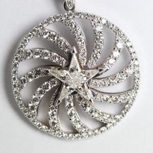 18k White Gold Invisible Setting Kite Cut Diamond Star & Pave Pendant