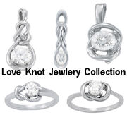 Collection of 14k White Gold Love Knot Pendants and Rings