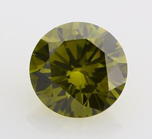 Round Cut 0.57 Ct Olive Green, Color Irradiated Color Diamond with SI2 Clarity