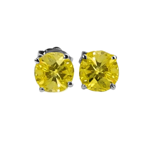 14K Canary Yellow Stud Diamond Statement Earrings set in White Gold, 1.43 Ct, SI1 Clarity