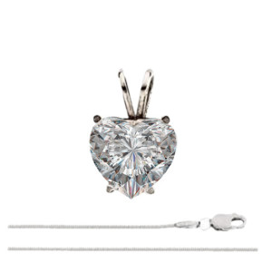 Beautiful Heart Shaped Diamond Pendant Chain, 14K White, 0.90Ct, G, VS1 Clarity
