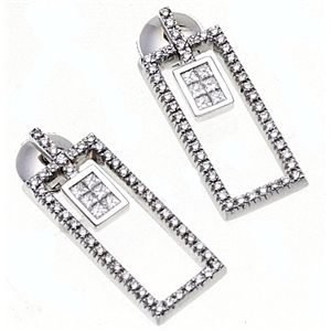 18K White Gold Elegant Diamond Earrings with 100 Stones