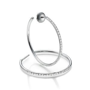 18k White Gold Fashion Hoop Earrings with Round Cut Diamonds (0.88 Ct., G Color, VS1 Clarity)