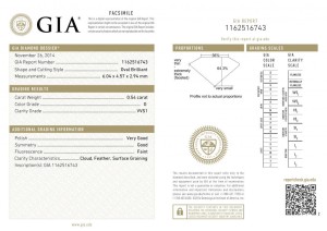 GIA Report for Oval Brilliant, 0.54ct, VVS1 Clarity, G Color