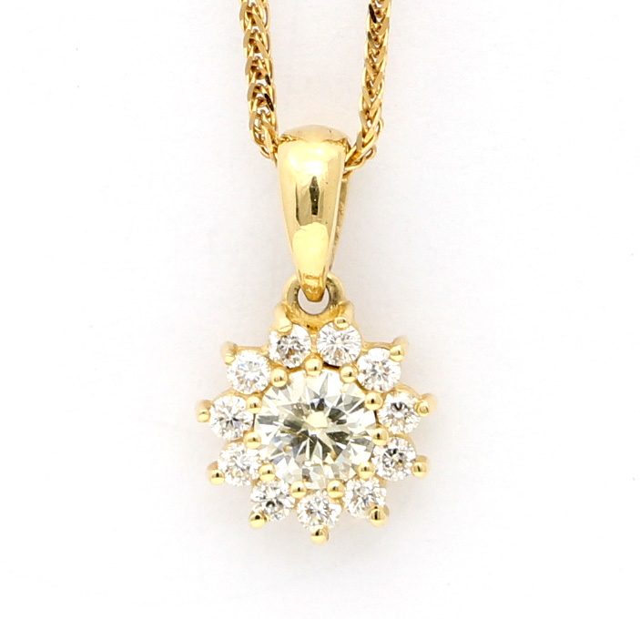 14K Yellow Gold Round Cut Diamond Multi-Stone Prong Set Flower Shape Pendant (0.42 Ct,I-J Color,Si Clarity)