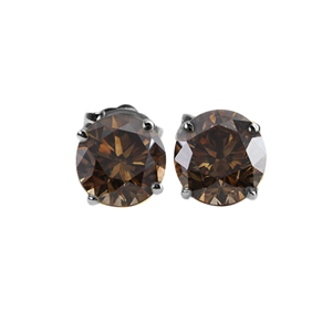 Natural Brown Round Diamond Stud Earrings, 2.39 Carat, SI1-SI2 Clarity