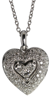 Invisible Setting Princess and Round Cut Diamond Heart Pendant (1 Ct, G Color, SI3 Clarity) Set in 18k White Gold