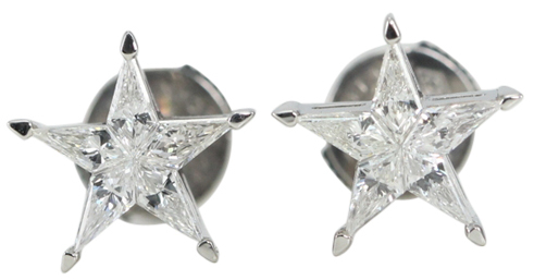 Kite Cut Diamond Invisible Setting Star Shaped Stud Earrings (0.35 Ct, G-H Color, VS Clarity) Set in 18k White Gold