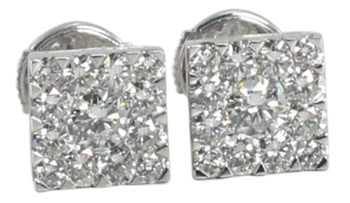 18k White Gold Round Cut Square Earrings in Invisible Setting (2.01 Ct, G Color, SI2 Clarity)