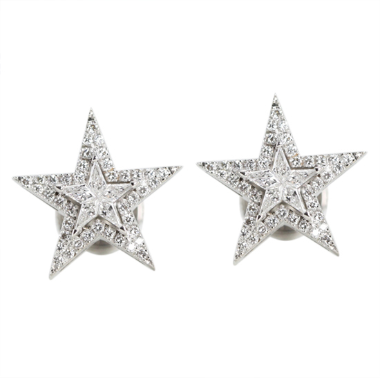 18k White Gold Kite Cut Diamond Invisible Setting & Pave Star Shaped Earrings (0.62 Ct, G Color, VS Clarity)