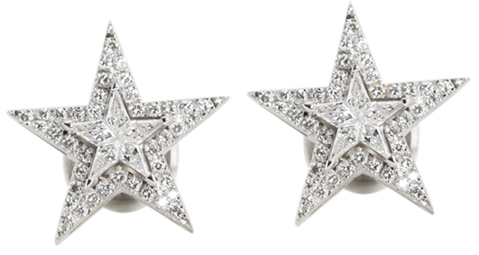 18k White Gold Kite Cut Diamond Invisible Setting & Pave Star Shaped Earrings (0.62 Ct, G Color, VS Clarity)