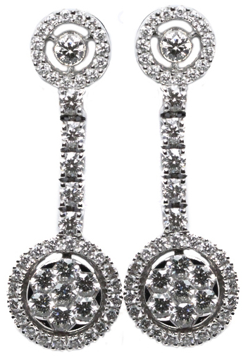 18k White Gold Round Cut Invisible Setting Diamond Dangle Earrings (1.71 Ct, G Color, VS Clarity)