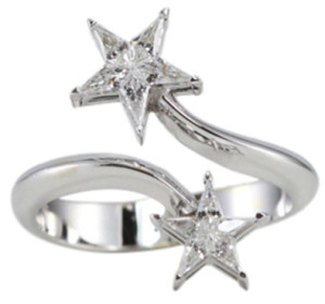 18k White Gold Kite Cut Invisible Setting Double Star Diamond Ring (0.56 Ct, G Color, VS Clarity)