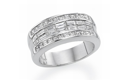 Wedding ring made with Princess & Baguette Cut Diamonds and 18k white gold