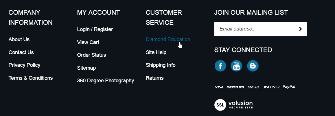 Search for the Diamond Education link in the footer