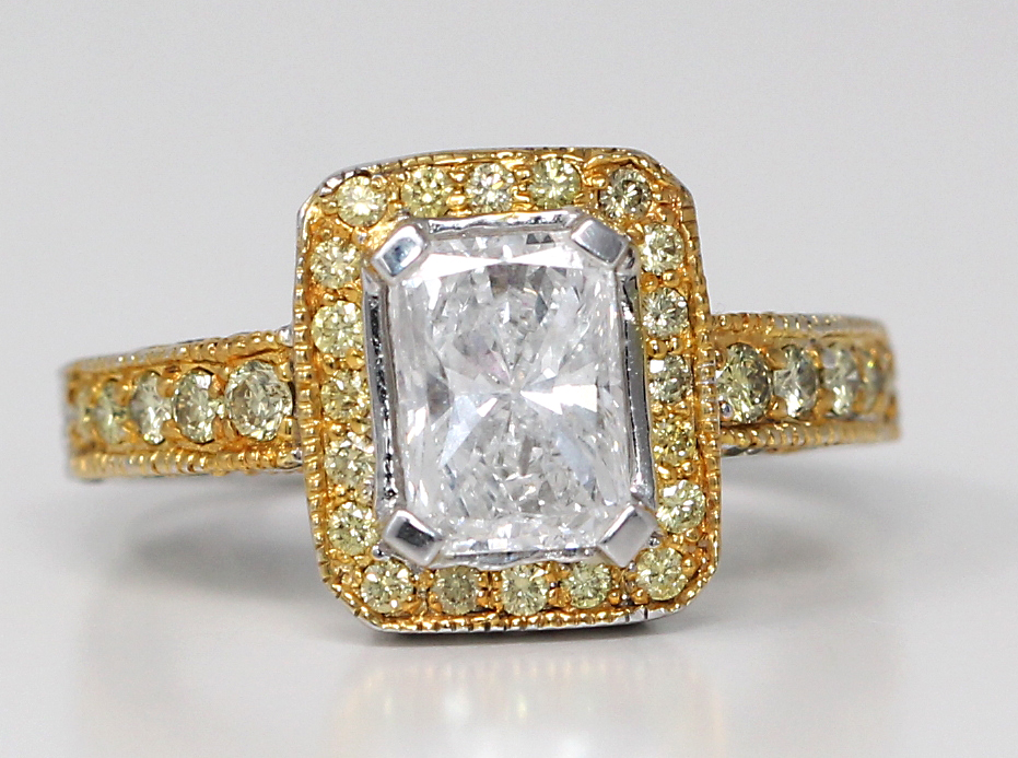 18k Radiant Cut Engagement Diamond Ring (2.55 ct White Yellow, SI1)