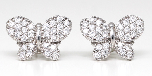 14K White Gold Diamond Pave Butterfly Diamond Studs (0.59 Ct, D-F, VS-SI Clarity)