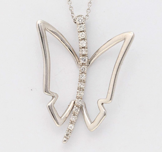 14K White Gold Diamond Butterfly Necklace (0.15 Ct, D-F Color, VS-SI Clarity)