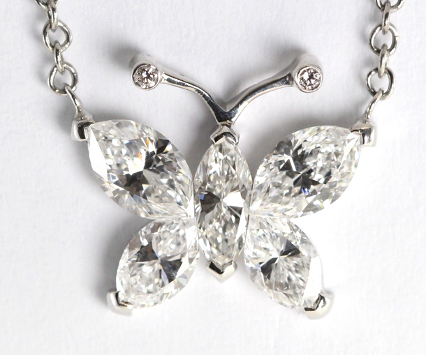 18k White Gold Invisible Setting Marquise Cut Diamond Butterfly Pendant